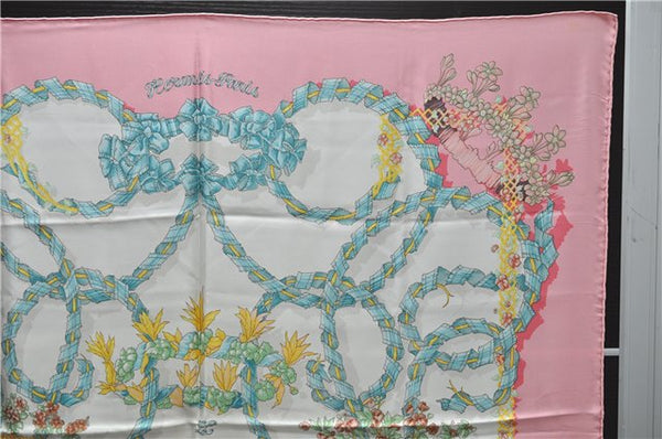 Authentic HERMES Carre 90 Scarf "LE SACRE du PRINTEMPS " Silk Pink 3933D