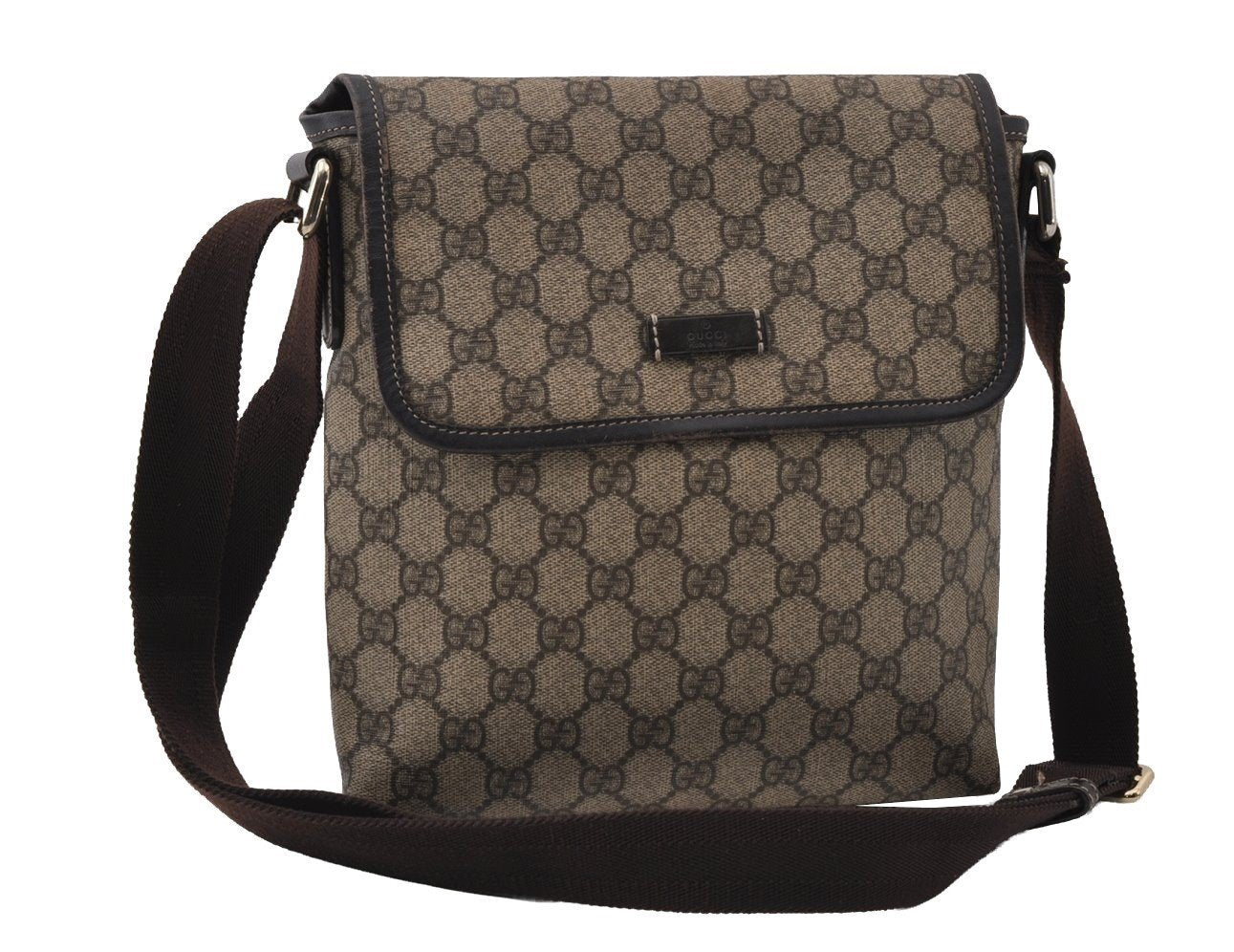 Authentic GUCCI Shoulder Cross Body Bag Purse GG PVC Leather 223666 Brown 3933I