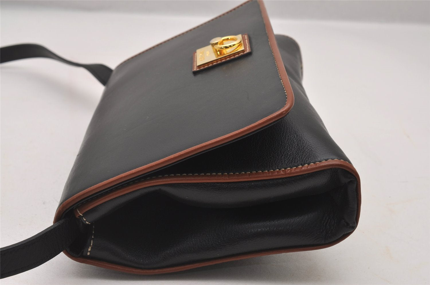 Authentic CELINE 2Way Shoulder Cross Body Clutch Bag Purse Leather Black 3934I