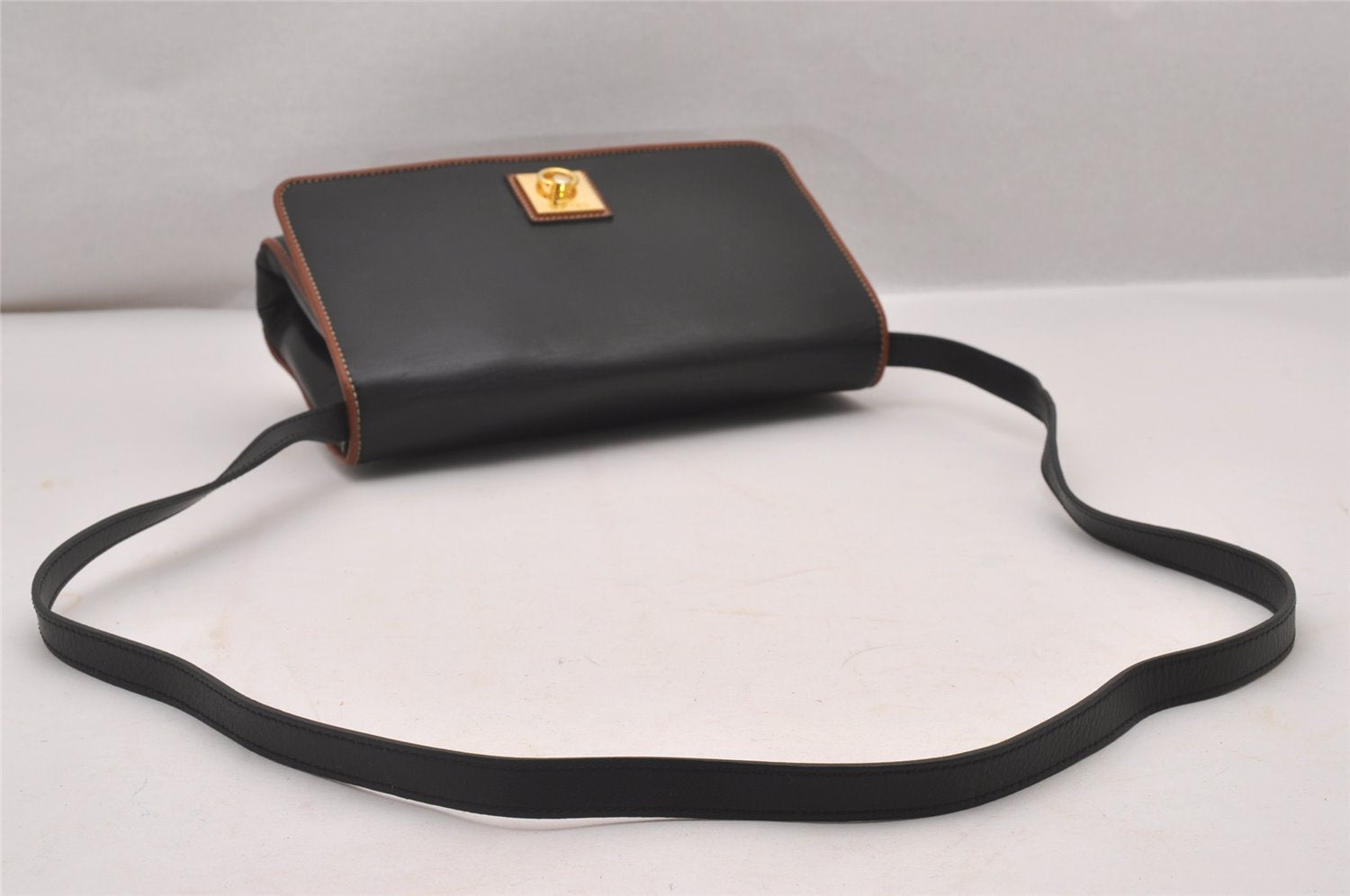 Authentic CELINE 2Way Shoulder Cross Body Clutch Bag Purse Leather Black 3934I