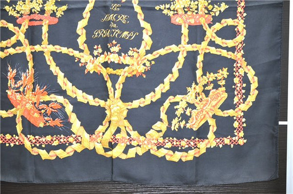 Authentic HERMES Carre 90 Scarf "LE SACRE du PRINTEMPS" Silk Black 3935D