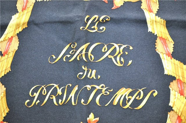 Authentic HERMES Carre 90 Scarf "LE SACRE du PRINTEMPS" Silk Black 3935D