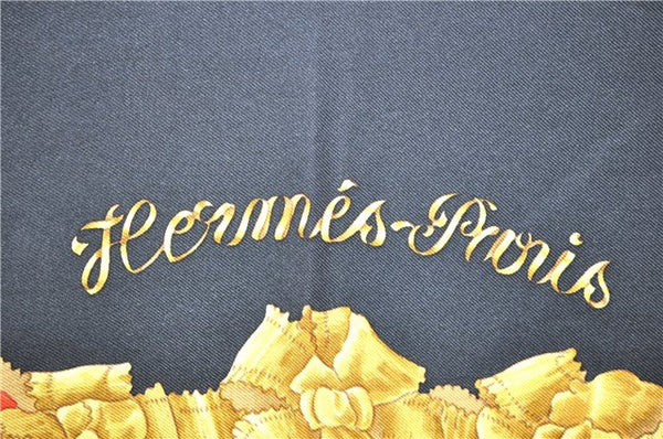 Authentic HERMES Carre 90 Scarf "LE SACRE du PRINTEMPS" Silk Black 3935D