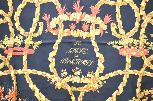 Authentic HERMES Carre 90 Scarf "LE SACRE du PRINTEMPS" Silk Black 3935D