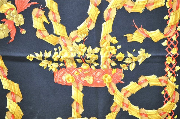 Authentic HERMES Carre 90 Scarf "LE SACRE du PRINTEMPS" Silk Black 3935D