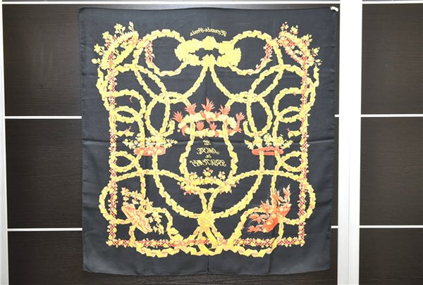 Authentic HERMES Carre 90 Scarf "LE SACRE du PRINTEMPS" Silk Black 3935D