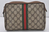 Authentic GUCCI Web Sherry Line Clutch Hand Bag Purse GG PVC Leather Brown 3936I