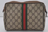 Authentic GUCCI Web Sherry Line Clutch Hand Bag Purse GG PVC Leather Brown 3936I
