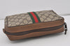 Authentic GUCCI Web Sherry Line Clutch Hand Bag Purse GG PVC Leather Brown 3936I
