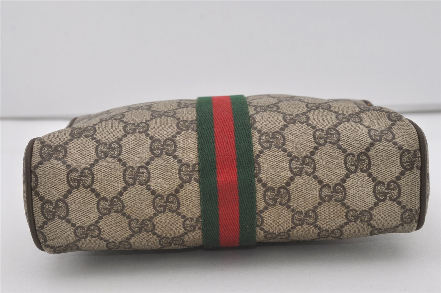 Authentic GUCCI Web Sherry Line Clutch Hand Bag Purse GG PVC Leather Brown 3936I