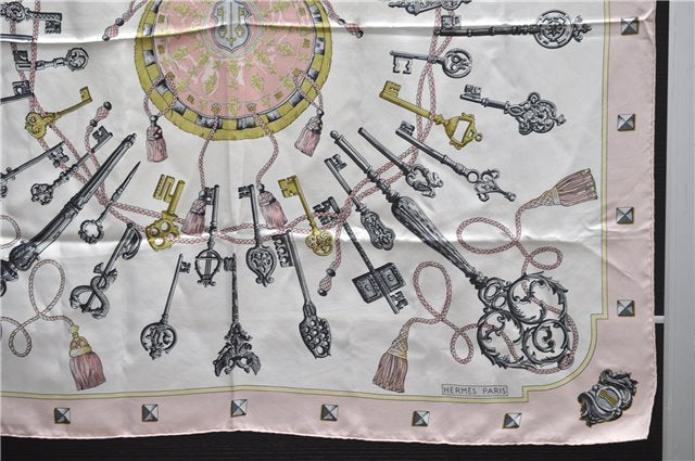 Authentic HERMES Carre 90 Scarf Key Tassel Motif Silk Pink 3938D