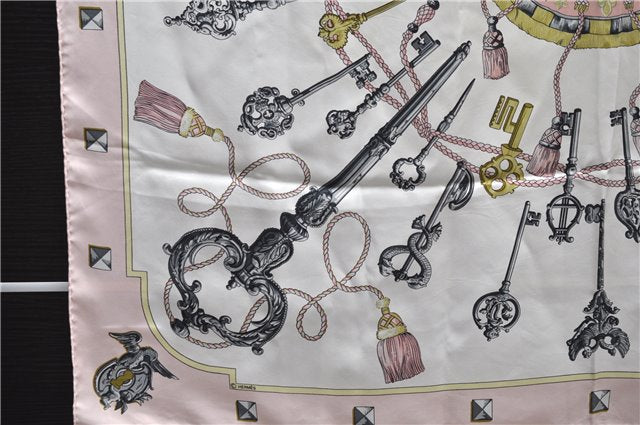 Authentic HERMES Carre 90 Scarf Key Tassel Motif Silk Pink 3938D