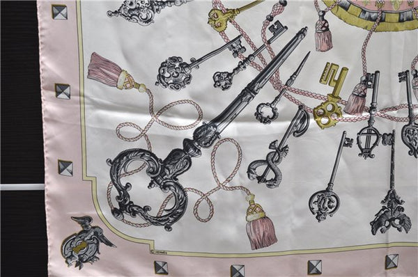 Authentic HERMES Carre 90 Scarf Key Tassel Motif Silk Pink 3938D