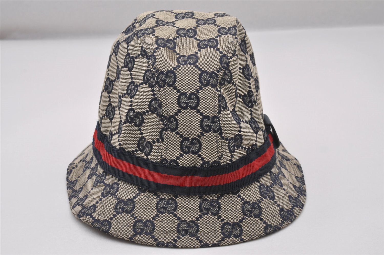 Authentic GUCCI Childrens Sherry Line Bucket Hat GG Canvas Size M Navy 3940I