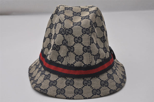 Authentic GUCCI Childrens Sherry Line Bucket Hat GG Canvas Size M Navy 3940I