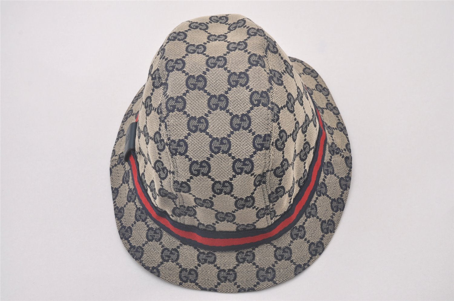 Authentic GUCCI Childrens Sherry Line Bucket Hat GG Canvas Size M Navy 3940I