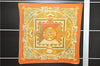 Authentic HERMES Pleats Scarf "ANIMAUX SOLAIRES" Silk Green Orange Box 3941D