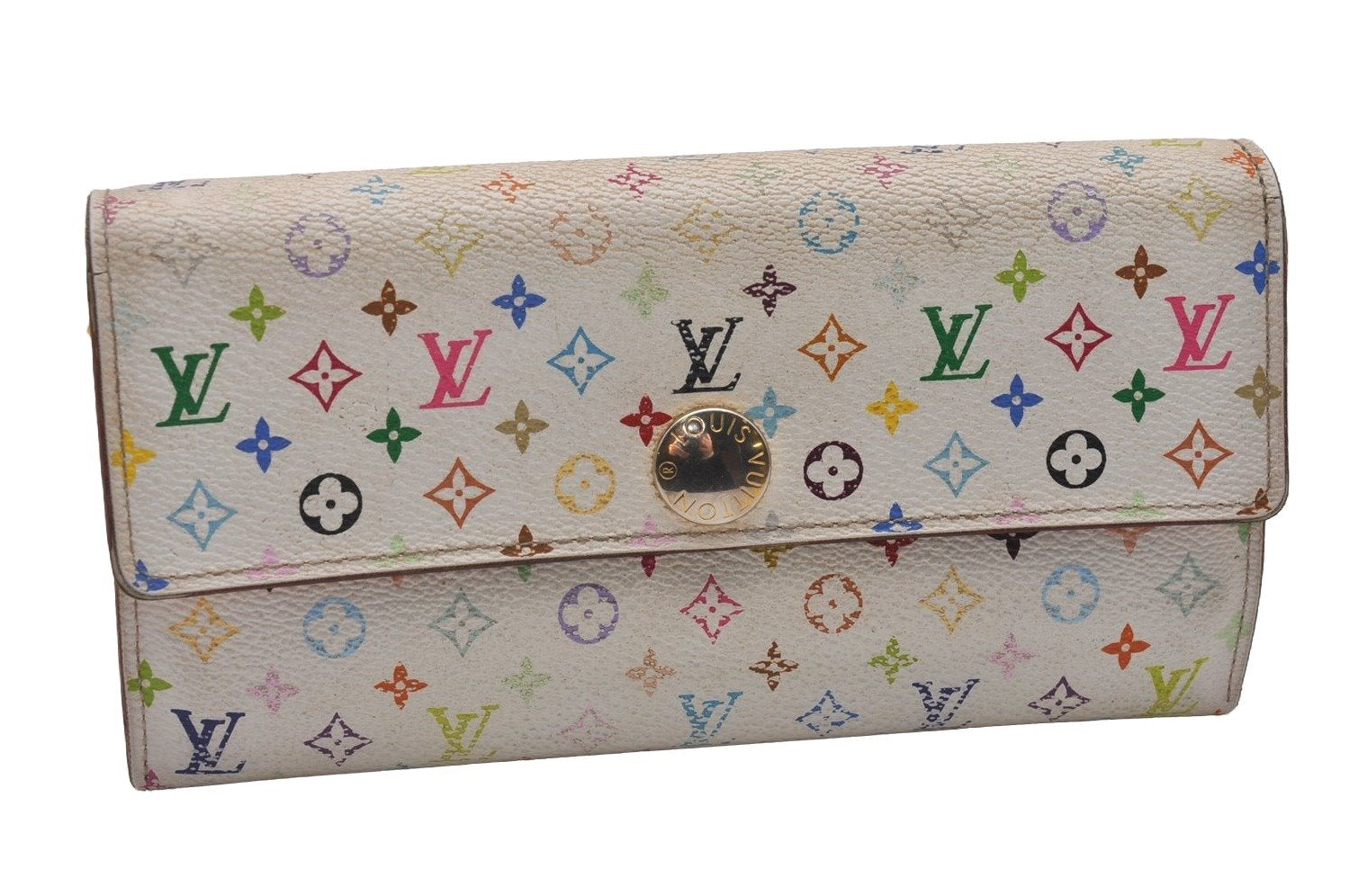 Auth Louis Vuitton Monogram Multicolor Portefeuille Sarah Wallet M93744 LV 3942I