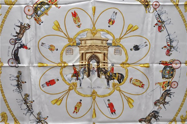 Authentic HERMES Carre 90 Scarf "THE ROYAL MEWS" Silk Blue 3943D