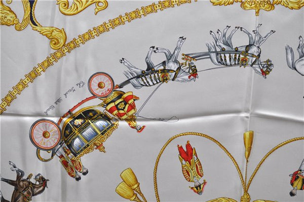Authentic HERMES Carre 90 Scarf "THE ROYAL MEWS" Silk Blue 3943D