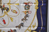 Authentic HERMES Carre 90 Scarf "THE ROYAL MEWS" Silk Blue 3943D