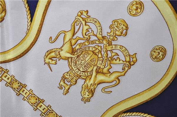 Authentic HERMES Carre 90 Scarf "THE ROYAL MEWS" Silk Blue 3943D