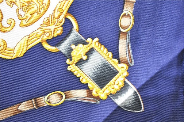 Authentic HERMES Carre 90 Scarf "THE ROYAL MEWS" Silk Blue 3943D