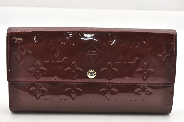 Authentic Louis Vuitton Vernis Portefeuille Sarah Wallet M93524 Wine Red 3943I