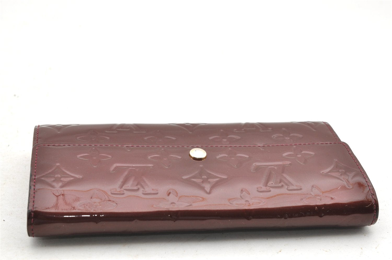 Authentic Louis Vuitton Vernis Portefeuille Sarah Wallet M93524 Wine Red 3943I