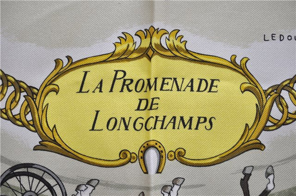 Authentic HERMES Carre 90 Scarf "LA PROMENADE DE LONGCHAMPS" Silk Red 3944D