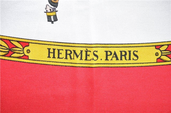 Authentic HERMES Carre 90 Scarf "LA PROMENADE DE LONGCHAMPS" Silk Red 3944D