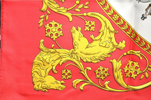 Authentic HERMES Carre 90 Scarf "LA PROMENADE DE LONGCHAMPS" Silk Red 3944D