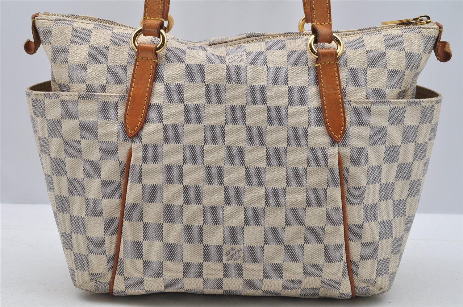 Authentic Louis Vuitton Damier Azur Totally PM Tote Bag White N41280 LV 3944I