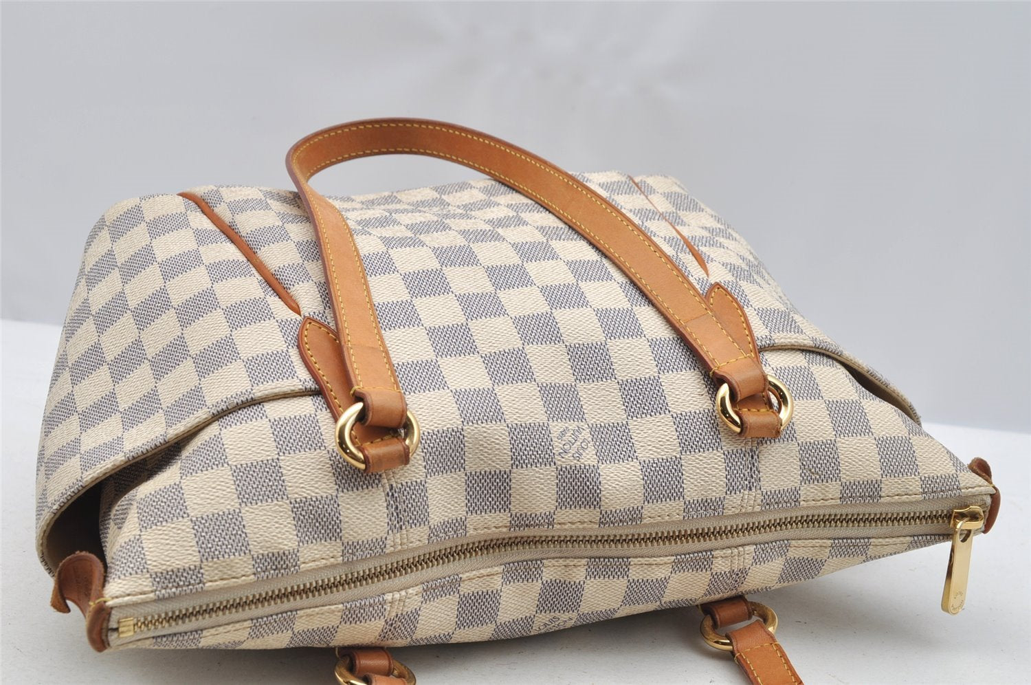 Authentic Louis Vuitton Damier Azur Totally PM Tote Bag White N41280 LV 3944I