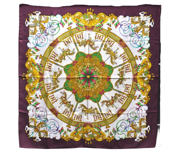 Authentic HERMES Carre 90 Scarf "LUNA PARK" Silk Purple 3946D