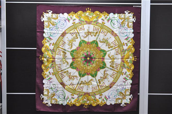 Authentic HERMES Carre 90 Scarf "LUNA PARK" Silk Purple 3946D