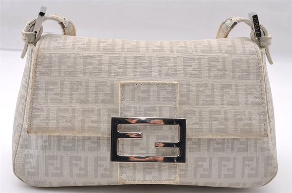 Authentic FENDI Zucchino Mamma Baguette Shoulder Bag PVC Leather White 3946I