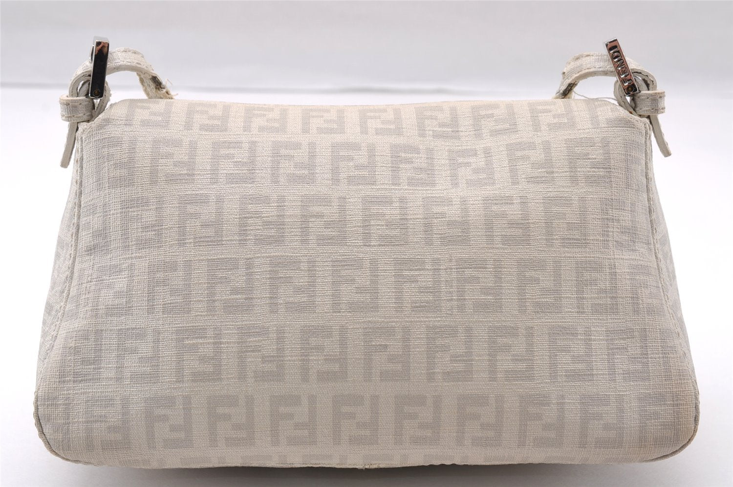 Authentic FENDI Zucchino Mamma Baguette Shoulder Bag PVC Leather White 3946I