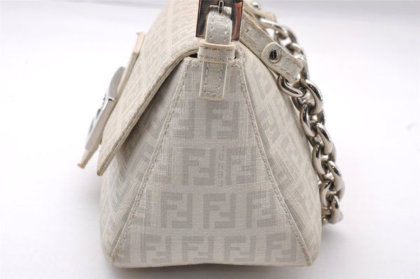Authentic FENDI Zucchino Mamma Baguette Shoulder Bag PVC Leather White 3946I