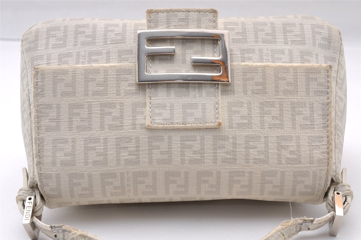 Authentic FENDI Zucchino Mamma Baguette Shoulder Bag PVC Leather White 3946I