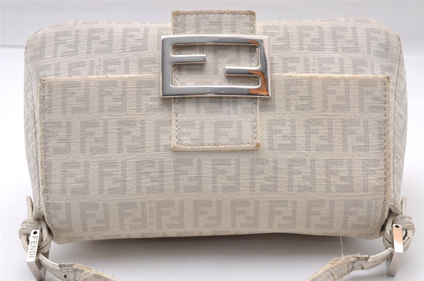 Authentic FENDI Zucchino Mamma Baguette Shoulder Bag PVC Leather White 3946I