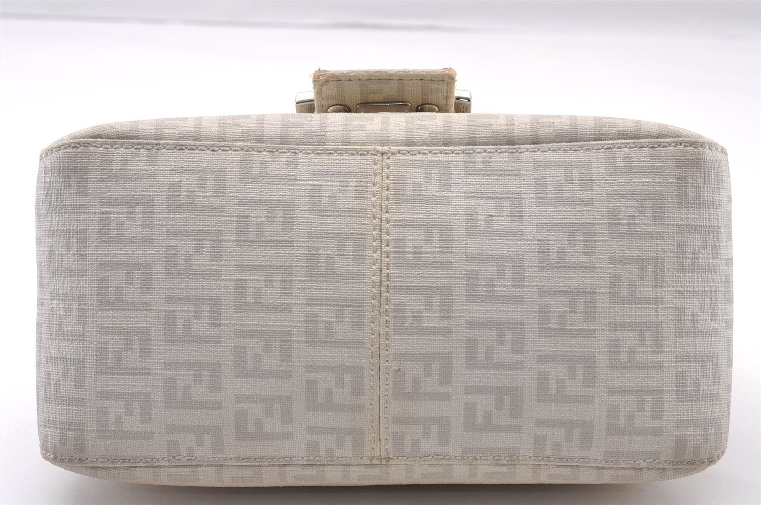Authentic FENDI Zucchino Mamma Baguette Shoulder Bag PVC Leather White 3946I