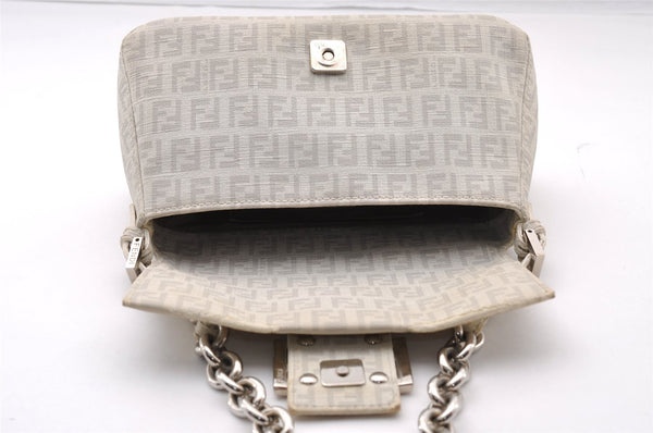 Authentic FENDI Zucchino Mamma Baguette Shoulder Bag PVC Leather White 3946I