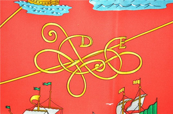 Authentic HERMES Carre 90 Scarf "VOILES DE LUMIERE" Silk Red 3947D