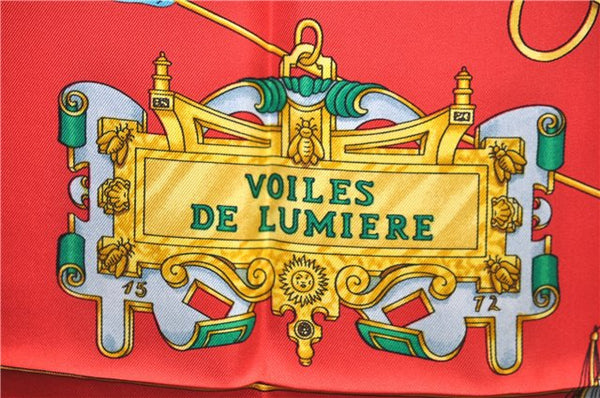 Authentic HERMES Carre 90 Scarf "VOILES DE LUMIERE" Silk Red 3947D