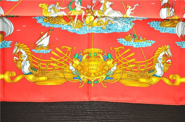 Authentic HERMES Carre 90 Scarf "VOILES DE LUMIERE" Silk Red 3947D