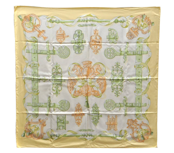 Authentic HERMES Carre 90 Scarf "FERRONNERIE" Silk Yellow Box 3949D