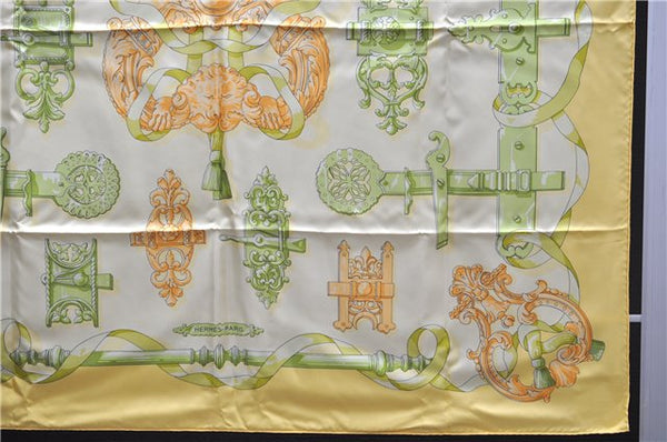 Authentic HERMES Carre 90 Scarf "FERRONNERIE" Silk Yellow Box 3949D