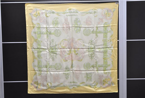 Authentic HERMES Carre 90 Scarf "FERRONNERIE" Silk Yellow Box 3949D