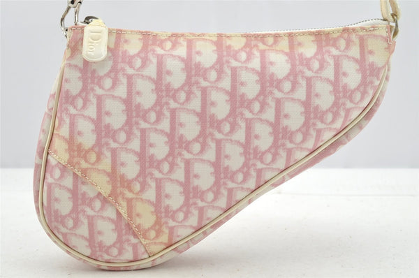 Authentic Christian Dior Trotter Saddle Shoulder Hand Bag PVC Enamel Pink 3949I